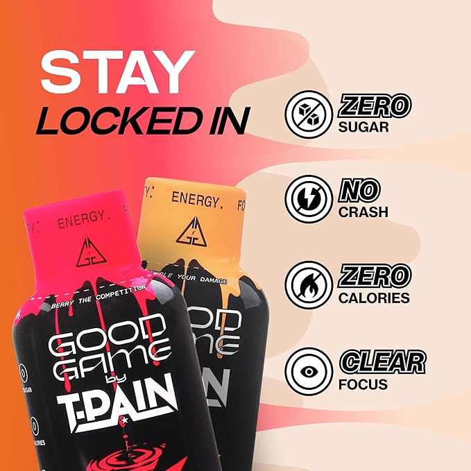Nappy Boy Dranks Good Game by T-Pain Energy Shot 2oz (6 Pack) Sugar-Free Zero Calorie Focus Drink with 200mg Caffeine and B-Vitamins (B3 B6 B12) - Clean No-Crash Energy Boost 3 Orange Vanilla V