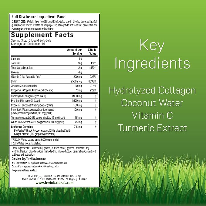 Irwin Naturals Deep Tissue Collagen-Pure – 80 Liquid Soft-Gels – Advanced Hydrolyzed Collagen + Joint &amp Skin Nourishment - 2 Pack