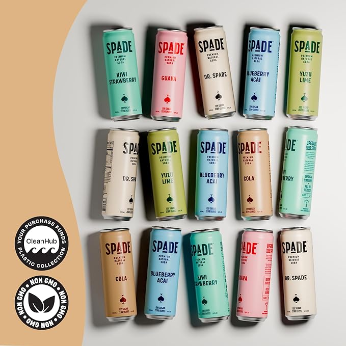 Spade Soda Cola 12 Pack Premium All-Natural No Sugar No Calories Electrolytes Magnesium Potassium Healthy Non GMO Sweet Stevia No Artificial Sweeteners Great Taste Bold Taste