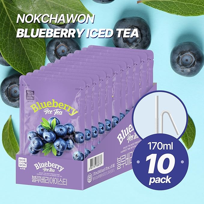 [Nokchawon] Korean Blueberry Iced Tea Pouch - Ready to Drink Fruit Tea for Ice Cups - Refreshing Blueberry Juice Base for Cocktails and Mocktails - Premium K-Drink Packs 10 Count