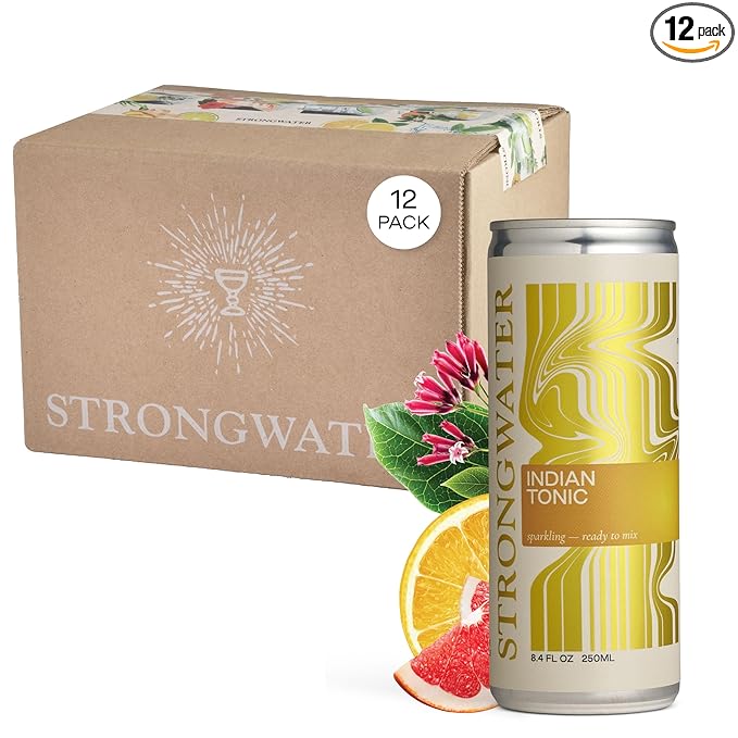 Strongwater Sparkling Indian Tonic Water - 12 Pack Cans (8.4 Fl Oz Each) - Premium Mixer with Quinine Rocky Mountain Water &amp Botanicals - No Added Preservatives Zero Sugar