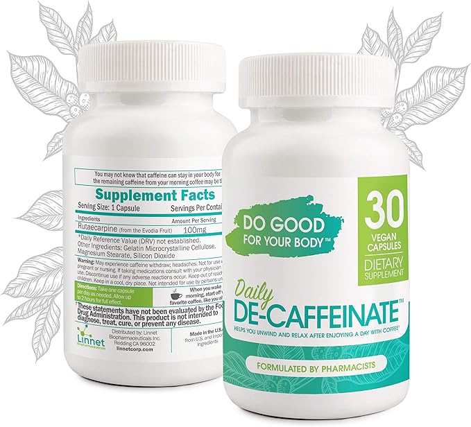 Daily De-Caffeinate for Coffee Lovers – Rutaecarpine Supplement for Relaxation After Caffeine – Non-Melatonin Non-Addictive Evening Formula 30 Capsules
