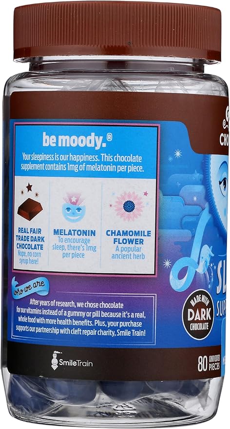 Good Day Dark Chocolate Melatonin for Adults [ 80 Count ] - Fair Trade Non-GMO Dark Milk Chocolate with Chamomile and Melatonin 1 mg - Adult Melatonin Adult Natural Sleep Aid Supplement