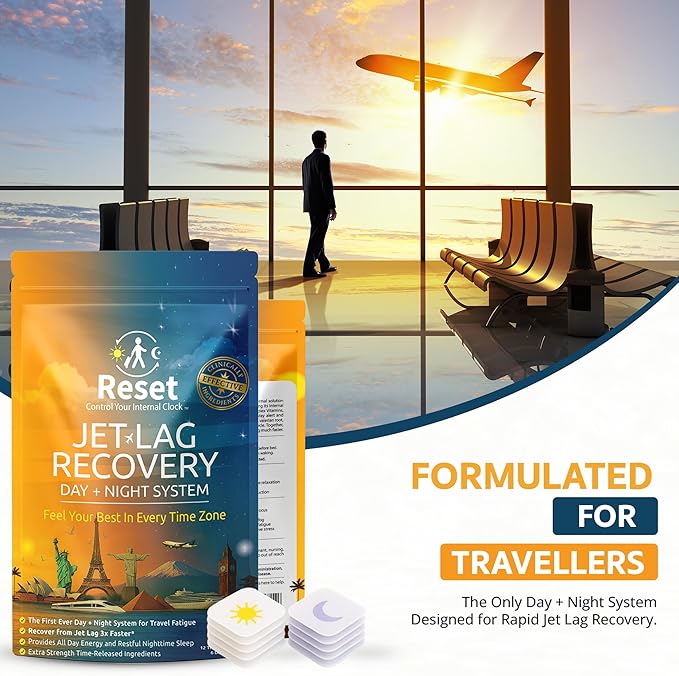 Reset Jet Lag Recovery System | Day and Night Transdermal Patches with Extra Strength Melatonin Magnesium and B Vitamins | Travel Fatigue Relief Sleep Support | Energy Boost ((3pk) Family Travel)
