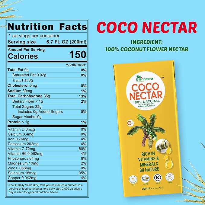 COCO (Coconut) NECTAR - 100% Natural &amp Pure | By Nature Gluten-Free Non-GMO and Vegan | Feel Energized | Kosher| Halal | Natural Wellness Beverage (24 Pack)