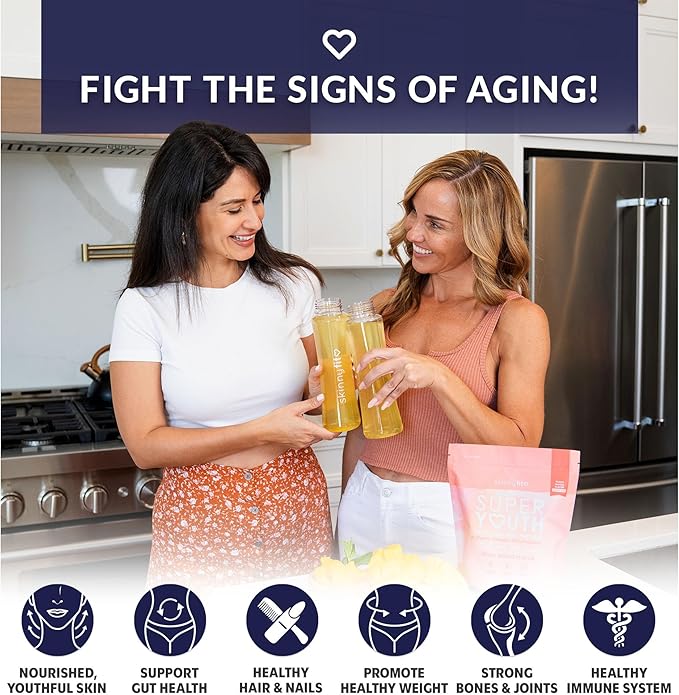 SkinnyFit - Super Youth Collagen for Women - Multi Collagen Peptides Powder - Probiotics Fiber Hyaluronic Acid - Non GMO Gluten Free Sugar Free - Beauty &amp Self Care - Peach Mango (28 Servings)