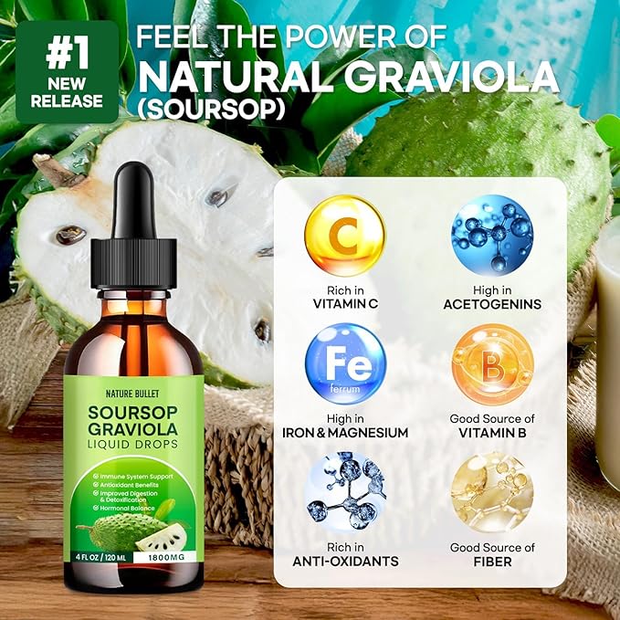 Soursop Bitters Liquid Organic Extract: Soursop Graviola Liquid Drop for Cell Support &amp Regeneration Immune System and Gut Health 120 ML