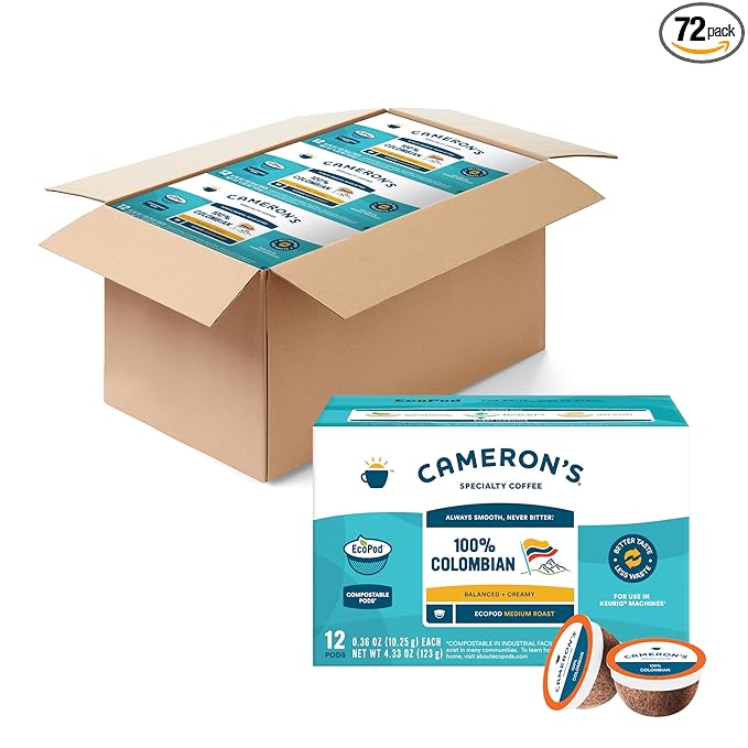 Cameron's Coffee Colombian Medium Roast EcoPods Coffee 12 Count Caffeinated 4.33 Ounce (Pack of 6)