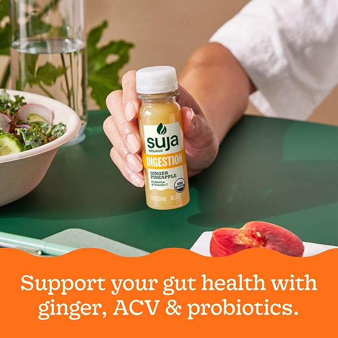 Suja Organic Digestion Shot (30 Pack) with Ginger and Apple Cider Vinegar | Immunity Boost &amp Digestive Support | Functional Shots | Cold-Pressed Juice with Live Probiotics | Plant-Based &amp Glut