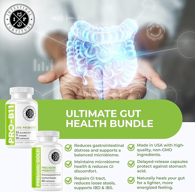 Intestinal Fortitude Prebiotic and Probiotic Supplement Bundle - 30 Capsules for Gut Health and Digestive Support Promote Good Bacteria Gut Lining and Support Healthy Digestion