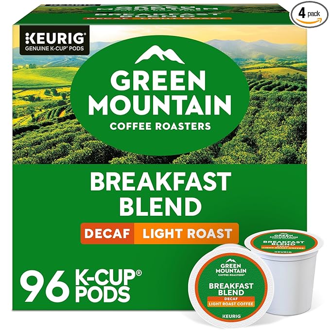Green Mountain Coffee Roasters Breakfast Blend Decaf Coffee Keurig Single Serve K-Cup pods Light Roast 96 Count