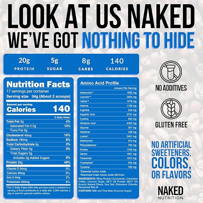 NAKED Caramel Latte Protein Coffee - Premium Colombian Iced Coffee Protein Shake Drink Delicious Keto Friendly and Gluten Free 17 Servings