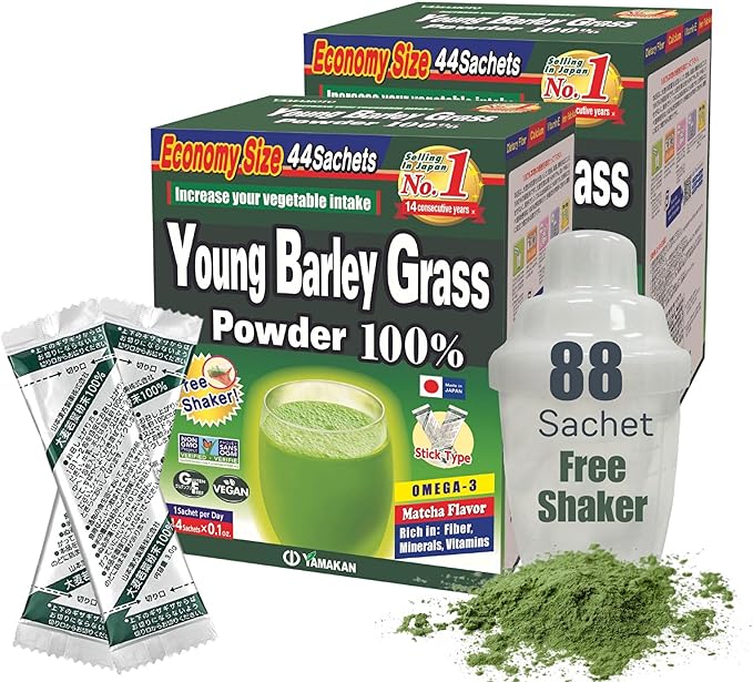 Yamamoto Kanpoh YAMAKAN Young Barley Grass Powder Pure Green Juice Rich in Minerals Vitamins &amp Plant-Based Protein for Women &amp Men Barley Grass Juice Powder from Japan Non GMO 88 Count