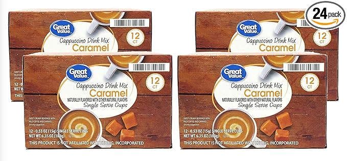 Great Value Cappuccino Coffee and Hot Drink Single Serve Pods 12 Count (Caramel Cappuccino Pack of 4)