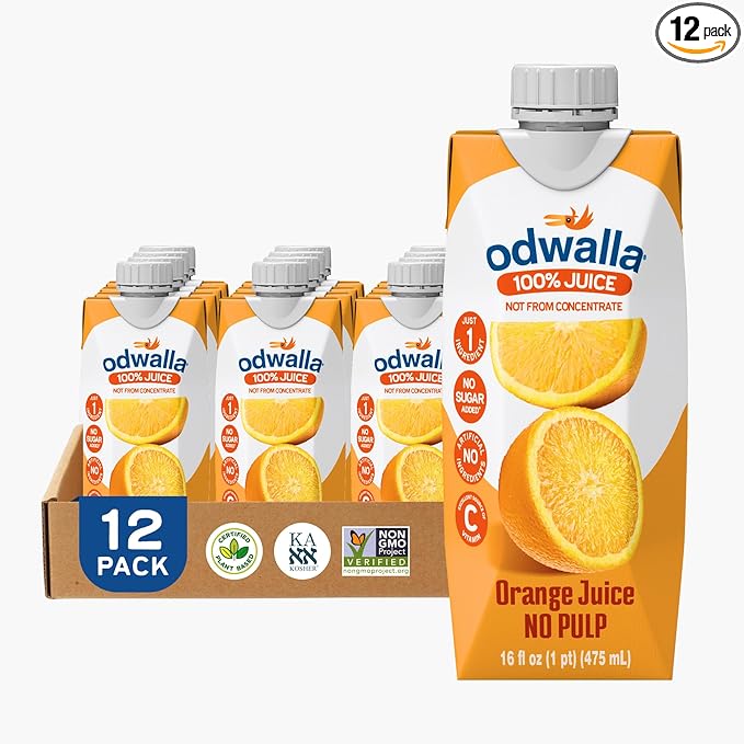 Odwalla 100% Pure Orange Juice No Pulp – Hand-Picked OJ Juice - Vitamin C - No Sugar Added No Artificial Ingredients No Preservatives - 16 fl oz (12 Pack)