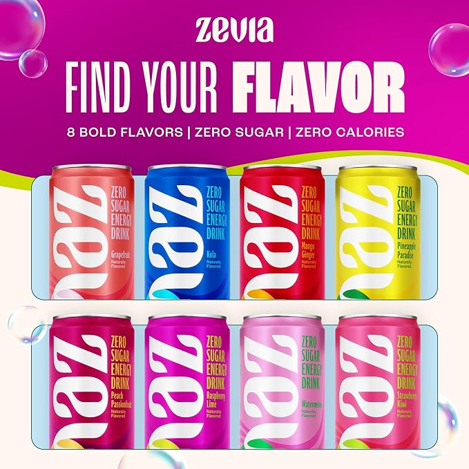 Zevia Zero Sugar Energy Drink Classic Variety Pack 12 oz Cans (12-Pack) – Naturally Sweetened Non-GMO Project Verified Gluten-Free Vegan