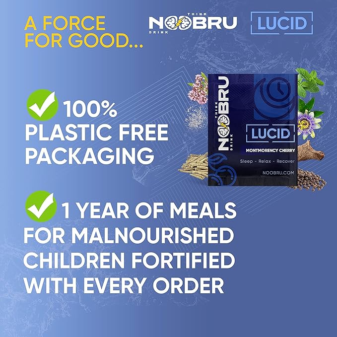 Noobru Lucid Nootropic Sleep Powder Drink for Deep Quality Dream Sleep with Magnesium Ashwagandha Valerian Lemon Balm and Vitamin D for Deep Quality Sleep Stress and Restoration.