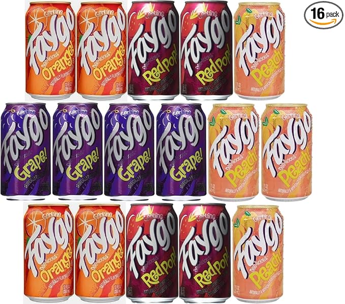 Faygoo Soda Pop 4 flavors Soft Drink 12oz Cans Variety Pack PACK OF 16