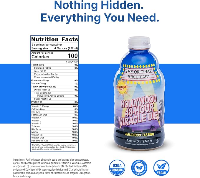 Hollywood diet - 48-Hour Miracle Fruit Juice Cleanse Diet 3-Pack Detox Cleanse for Weight Loss &amp Rejuvenation Food Replacement Fast Acting Diet Weight Loss Drink 32 Fl. Oz.