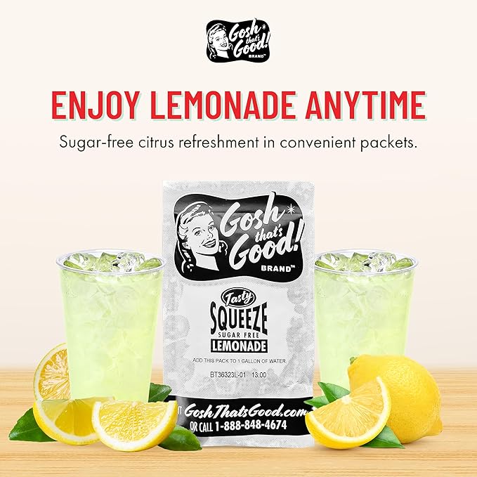 Tasty Squeeze Sugar-Free Lemonade Drink Mix Packets – 12 Count – Tangy Citrus Flavor Powder for Gallon Pitchers – Low-Calorie Easy-to-Mix Ideal for Hydration Summer Refreshments and Bulk Beverage