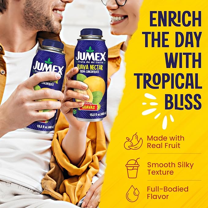 Jumex Guava Nectar Lata Botella - Made with Fresh Fruit Puree - Guava Juice Concentrate for Tropical Fruit Smoothie Mix Cocktail Mixers &amp Kids Beverages - 15.5oz 24 Pack Resealable Juice Bottles