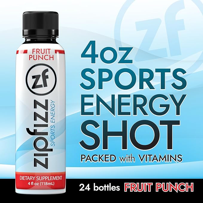 Zipfizz Sport Energy Shot Fruit Punch 4oz Hydration B12 Nitric Oxide Blend (24 Count)