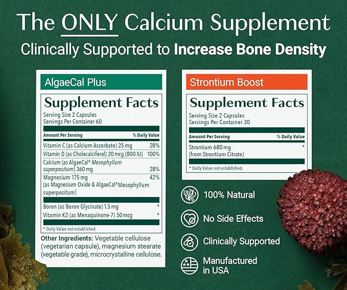ALGAECAL Bone Builder Vitamin D3 &amp Collagen Bundle – Collagen with Verisol Fortibone Fortigel + Vitamin ADEK + Plant-Based Calcium Strontium Magnesium &amp 16 Nutrients for Beauty &amp Bone