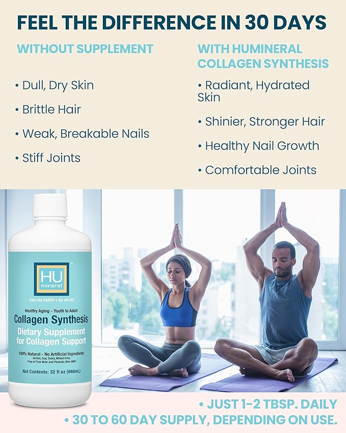 Collagen Synthesis – Plant-Based Liquid Collagen for Women &amp Men of All Ages Youth to Adult - with Hyaluronic Acid Biotin &amp Vitamin C – Supports Joint Skin Hair &amp Nail Strength – 32 oz