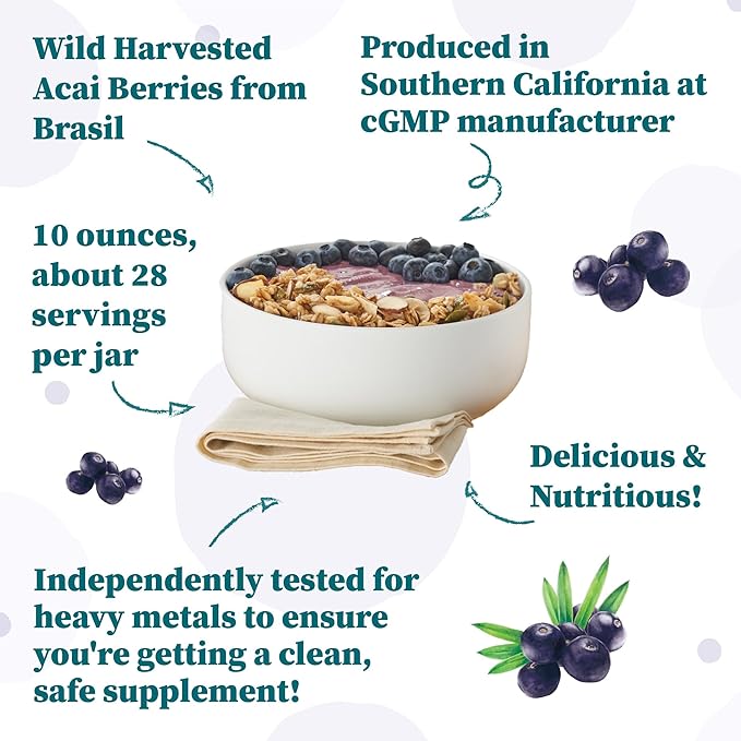 Nature Restore Wild Harvested Acai Berry Powder 10 Ounces Non GMO Gluten Free Brazilian Wild Grown