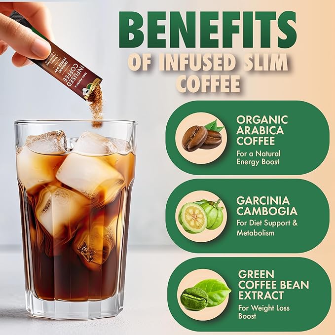 SOLLO Slim Infused Instant Coffee sticks (24 Servings) Weight Loss Healthy Body Support Medium- Dark Roast 100% Arabica Freeze Dried Coffee in Single Serve Sticks.