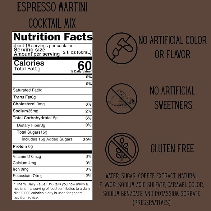 SPOOKY - Espresso Martini Gourmet Cocktail Mix - Real Sugar Natural Ingredients &amp Colors - Premium Gluten Free Cocktail Mixer - 32 Oz ( Pack of 2)
