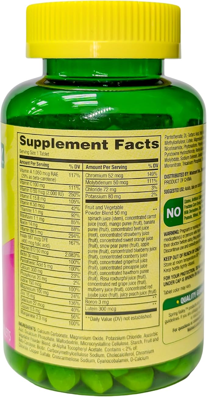 Spring Valley Women's 50+ Multi with Fruits &amp Vegetables Dietary Supplement 150 Tablets (One Bottle)