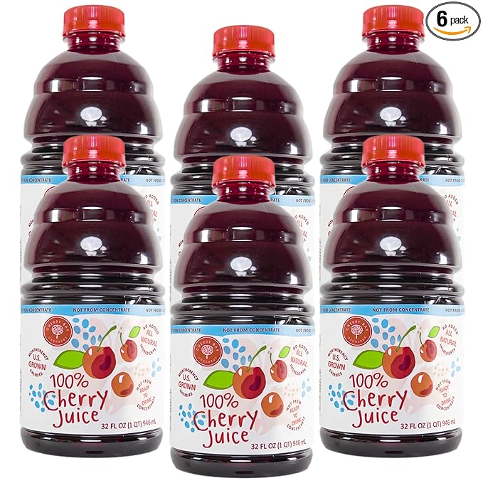 Cherry Bay Orchards Tart Cherry Juice 32 oz Bottle 6 pack (192 oz Case Pack) - 100% Natural Cherry Juice Not From Concentrate - All natural ingredients gluten free non GMO Kosher certified no pre