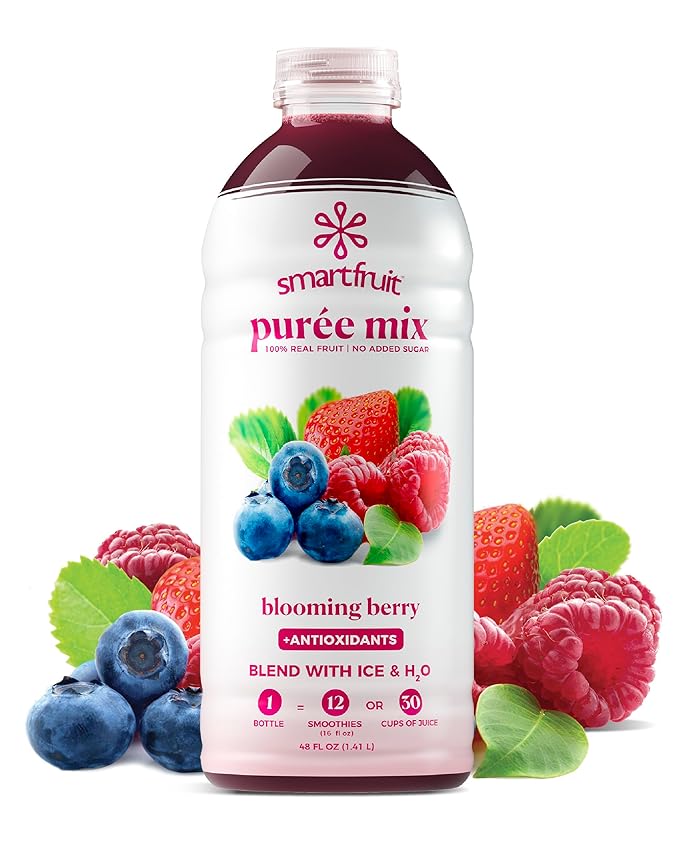 Smartfruit Blooming Berry + Antioxidants – 100% Real Fruit Purée with Strawberries Blueberries Raspberries – Great for Smoothies Juice Yogurt Cocktails Teas &amp More – High in Vitamin A &amp