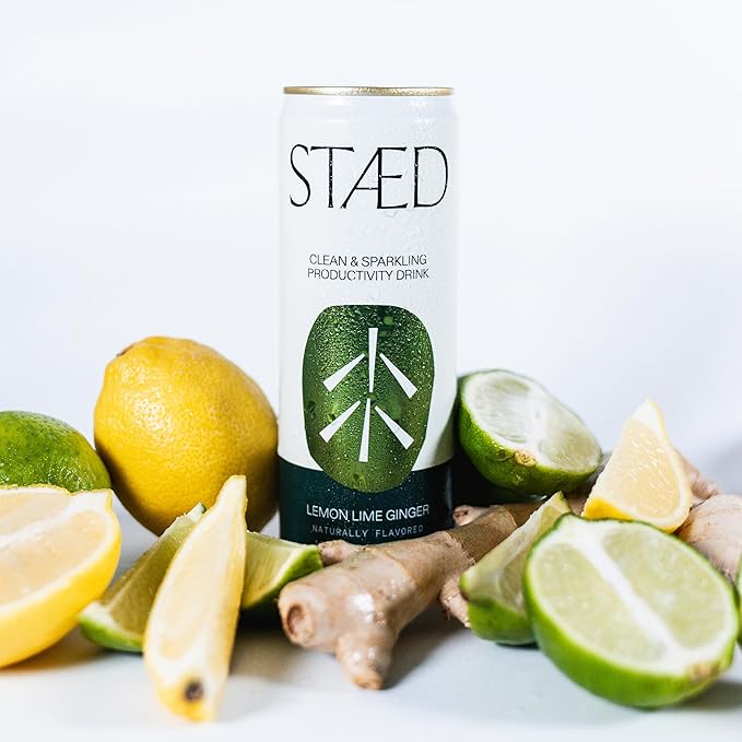 Drink Staed Lemon Lime Ginger Productivity Drink Sparkling Functional Beverage 12-Pack – With Cognizin® Citicoline &amp L-Theanine Organic Clean Caffeine Healthy Energy Drink