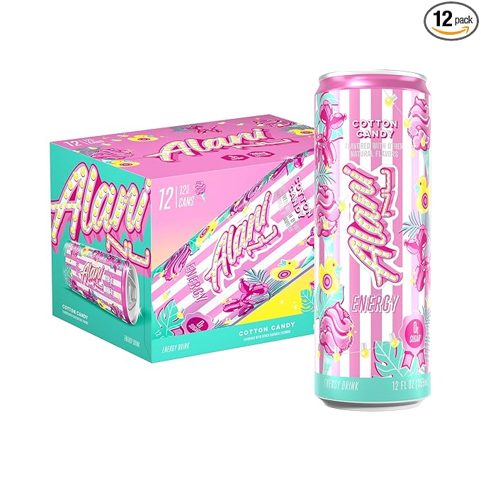 Alani Nu COTTON CANDY Sugar Free Low Calorie Energy Drinks 200mg Caffeine Biotin B Vitamins Zero Sugar 10 Calories 12 Fl Oz Cans 12 Pack
