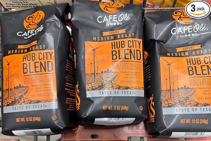 heb Introducing Cafe Ole by H‑E‑B Hub City Blend sweet cream and vanillaMedium Roast Ground Coffeeppack of 3