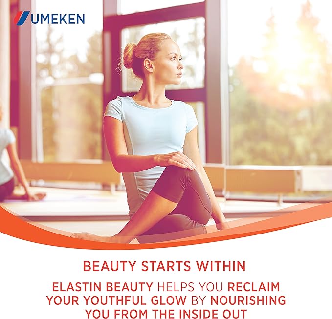 Umeken Elastin Beauty Powder Supplement with Collagen Peptides Hyaluronic Acid Vitamin C and Mangosteen Fruit Women’s Health and Wellness 1 Month Supply 60 Packets