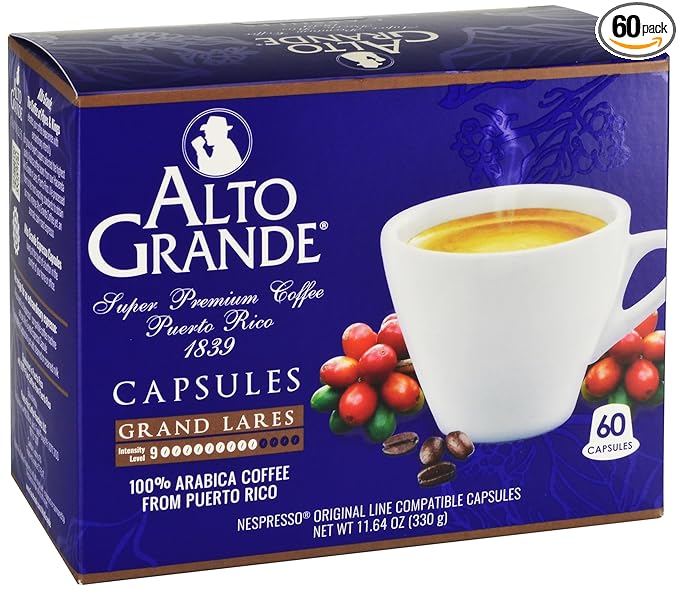 Alto Grande Super Premium Arabica Coffee - Grand Lares Dark Roast - Single Serve Espresso Capsules for Nespresso Machines 60 Count