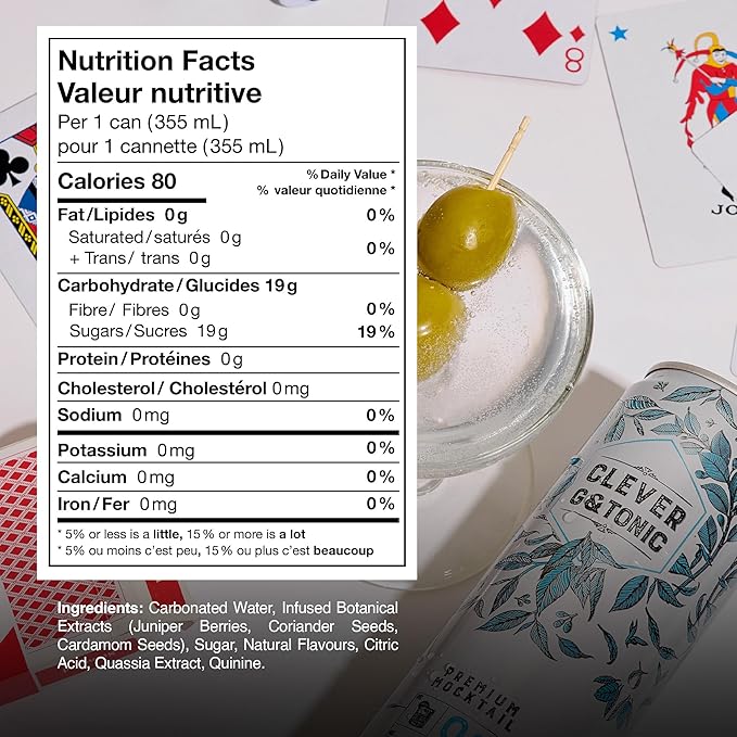 CLEVER - G &amp Tonic Nonalcoholic Mocktails for Any Occasion Refreshing Beverages Inspired by Gin &amp Tonic Low-Calorie Mocktails Non-alcoholic Drinks with 80 Calories Pack of 12 (12 oz Ea)