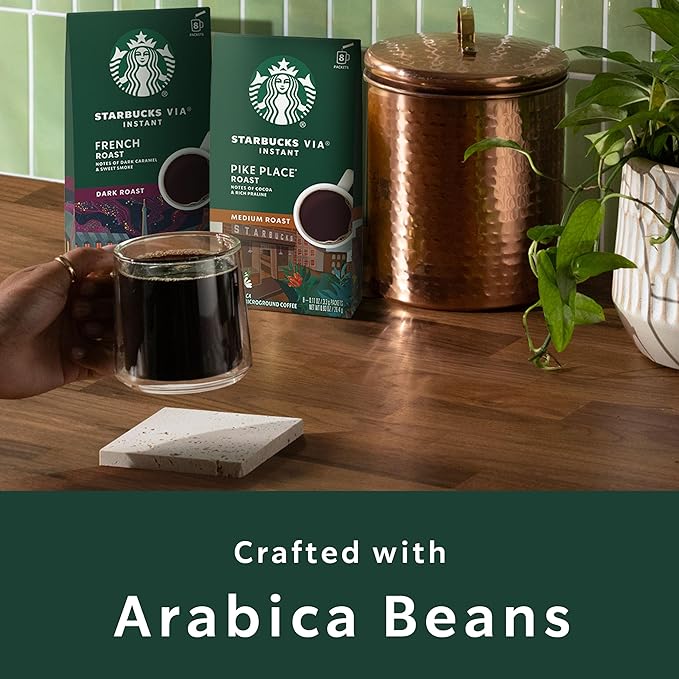 Starbucks VIA Instant Coffee Packets Single Serve Medium Roast Coffee Pike Place Roast 96 Packets
