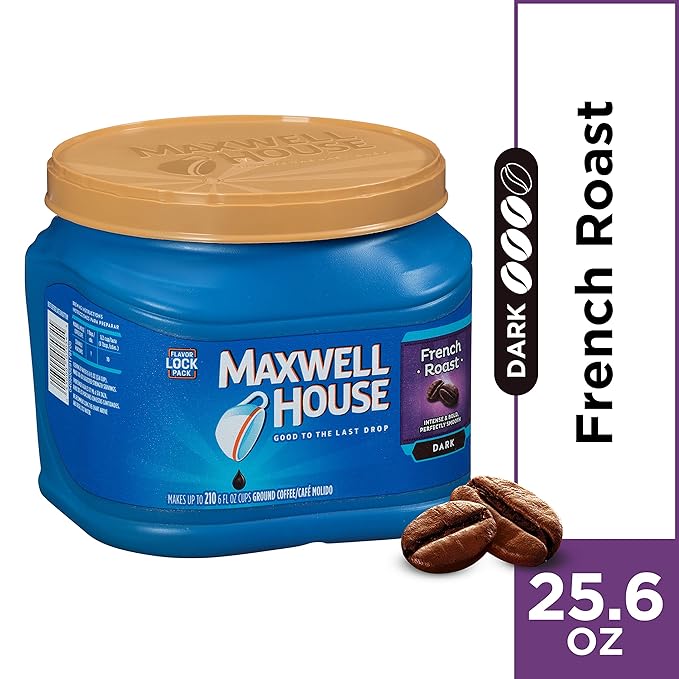Maxwell House French Roast Dark Roast Ground Coffee (25.6 oz Canisters Pack of 2)