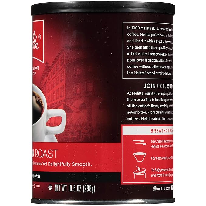 Melitta European Roast Coffee Extra Dark Roast Extra Fine Grind 10.5 Ounce can (Pack of 6)