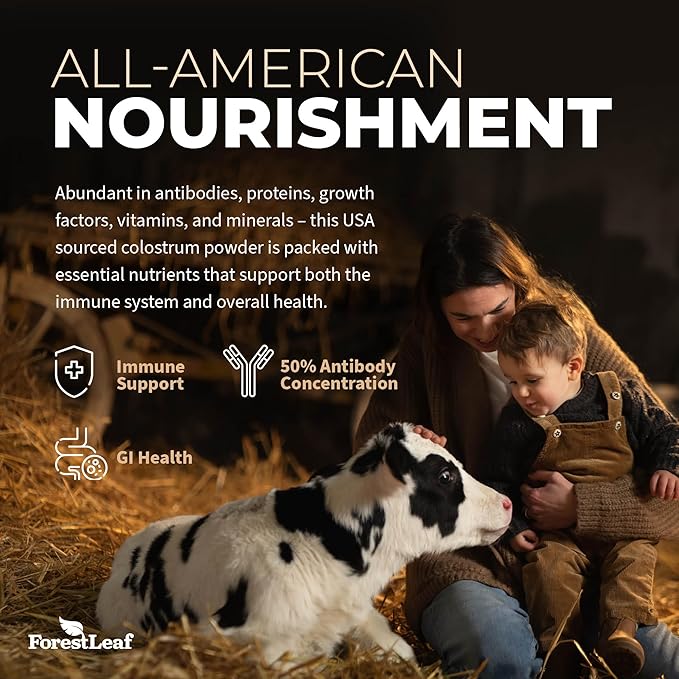 ForestLeaf Colostrum Powder 50% IgG Highest Pure Concentration Grass Fed Colostrum Supplement for Gut Health Immune Support and Muscle Recovery Bovine Colostrum for Humans Unflavored 45 Servings