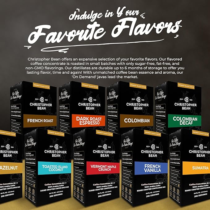 Christopher Bean Coffee - 396 servings 30 to 1 Blend Bag in Box Liquid Instant Coffee or Cold Brew Coffee Concentrate - Hot or Iced Coffee - French Vanilla
