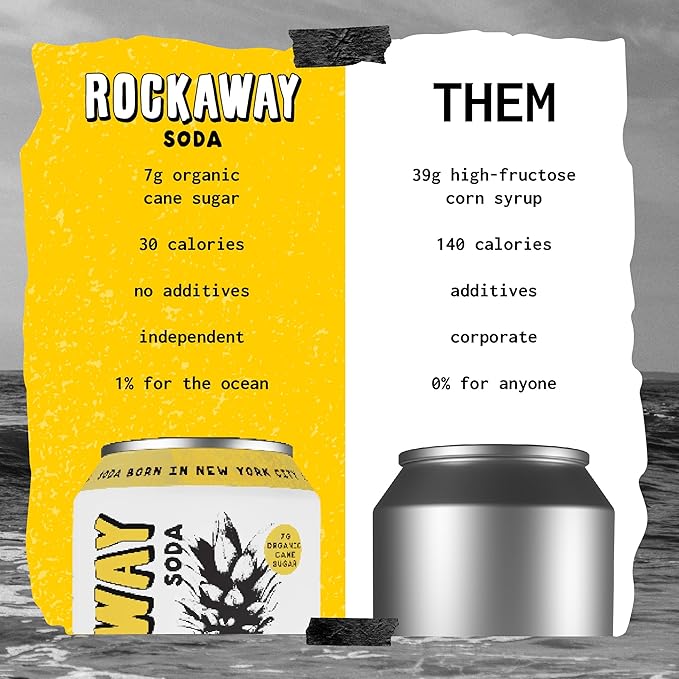 ROCKAWAY Pineapple Ginger Soda Drinks - Low calorie drinks made from Real Fruit Juice All Natural - Soda Pop Drinks Gluten Free Vegan GMO Free - 12oz (12 Pack)