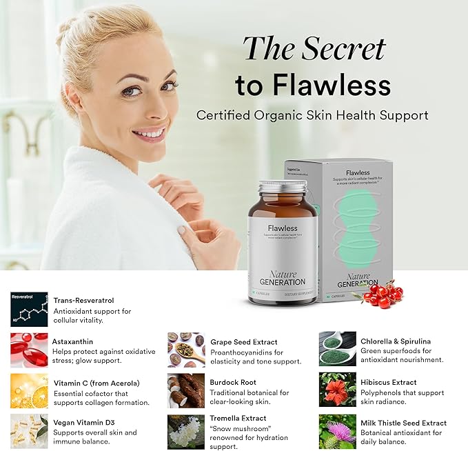 Organic Vegan Collagen Builder - Vitamin C Trans-Resveratrol and Astaxanthin Supplement for Whole Body Collagen Support - Skin Elasticity Hydration &amp Radiance - 60 Capsules