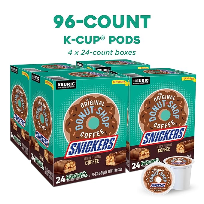 The Original Donut Shop Snickers Coffee Keurig Single Serve K-Cup Pods Flavored Coffee 96 Count (4 Packs of 24)