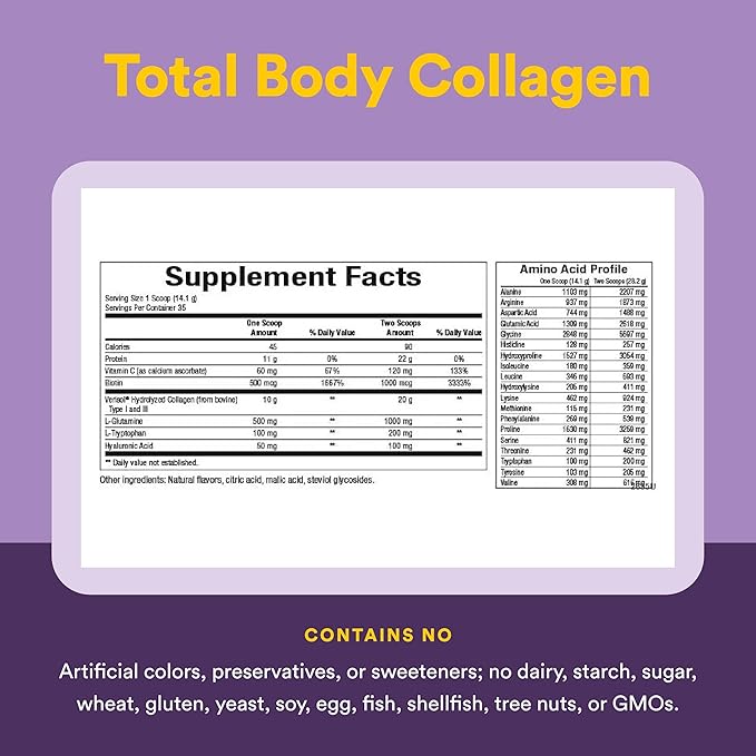 Natural Factors Total Body Collagen - Bioactive Collagen Supplement for Hair &amp Nail Growth Support - Healthy Skin Supplement with Protein Vitamin C &amp More - Pomegranate 500 g (38 Servings)