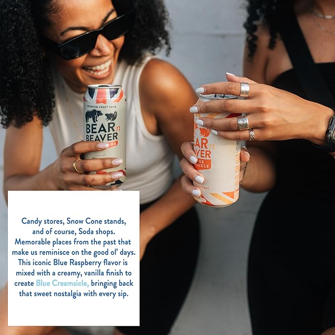 Bear 'n Beaver Premium Blue Creamsicle Craft Soda Soft Drinks - 100% Cane Sugar &amp Pure Vanilla - Vegan &amp Gluten-Free - Bold Caffeine Free Flavor for Mocktails &amp Mixing - 12 Pack of 16 Oz C
